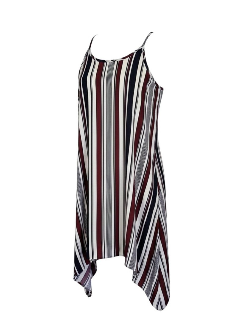 Pinc Striped Spaghetti-Strap Swing Dress in Burgundy, Black, & White Women's L
